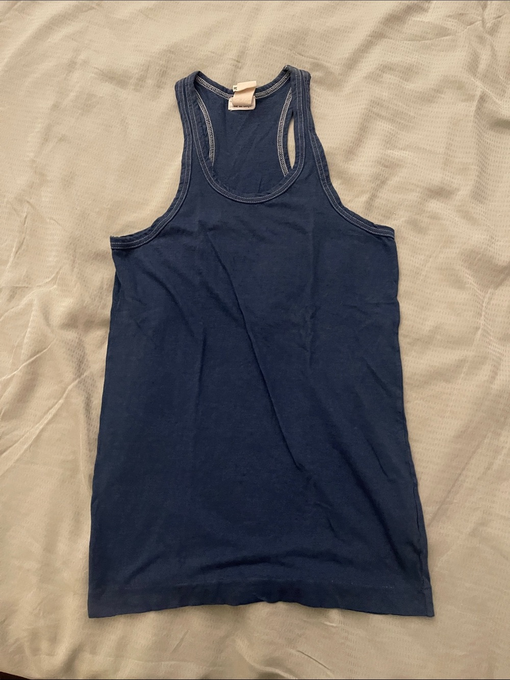 Comme des Garcons navy blue racerback tank with white contrast stitching